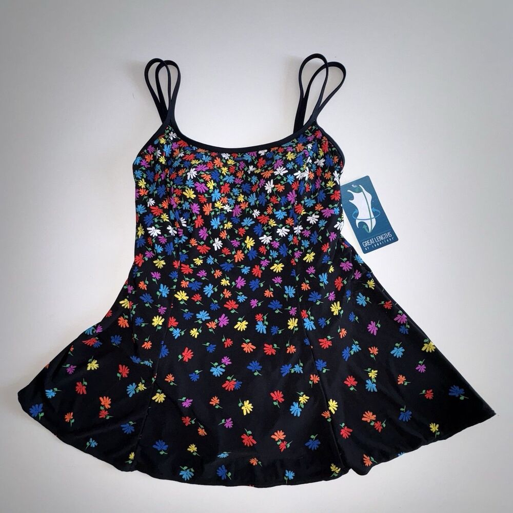 Longitude Great Length Floral Print Princess Seam Swimdress Size 10 NWT Wire Fre
